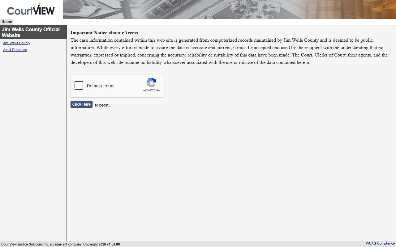 Jim Wells County e-services court portal used for court case lookup after an arrest
